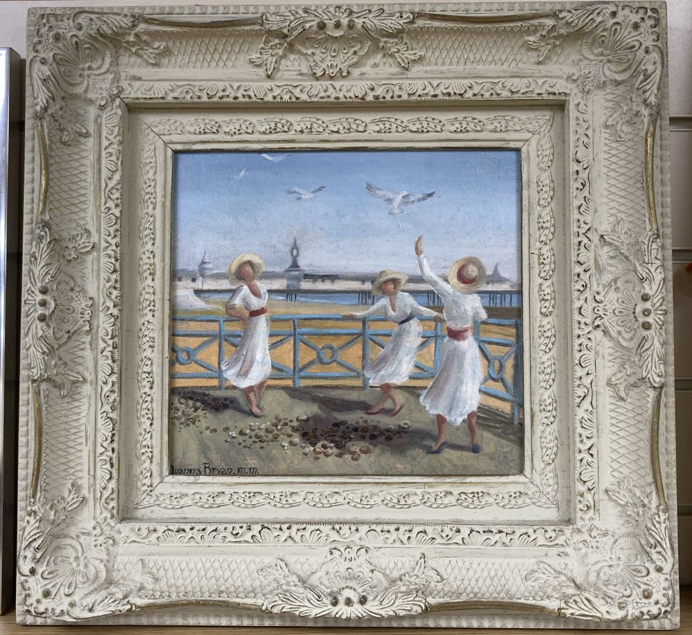 Joanna Bryan, oil on board, Day out by the Palace Pier, signed, 24 x 26cm